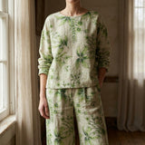 Green Floral Woven, Viscose-Linen, 148 gsm