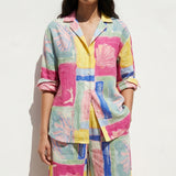 Pink Abstract Woven, Viscose-Linen