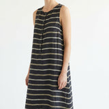 Black Horizontal-Stripe Woven, Viscose-Linen
