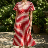 Red Horizontal-Stripe French Terry, Cotton-Poly, 270 gsm