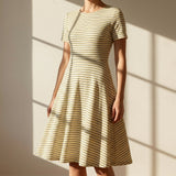 Yellow Horizontal-Stripe Crepe, Cotton-Poly, 170 gsm