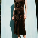 Brushed Polyester Stretch Velvet Fabric, 310 gsm, 185 cm — Brown