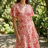 Red Abstract-Animal Print Crepe, Polyester