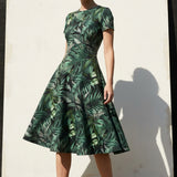 Green Tropical-Leaf Ponte Knit, Polyester
