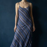 Blue Horizontal-Stripe Crepe, Polyester