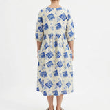 Blue Scattered-Flower Woven, Viscose-Linen