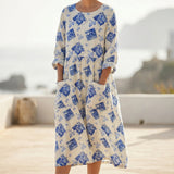 Blue Scattered-Flower Woven, Viscose-Linen