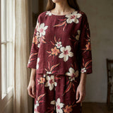 Cream Floral Woven, Linen-Viscose, 175 gsm