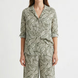 Dark Green Leaf Woven, Linen-Viscose