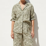 Dark Green Leaf Woven, Linen-Viscose