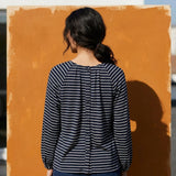 Navy Horizontal-Stripe Jersey Knit, Modal-Cotton