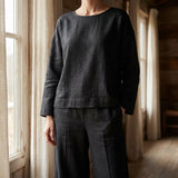 Dark Grey Marl Linen-Look, Polyester, 220 gsm