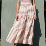 Pink Horizontal-Stripe Crepe, Poly-Viscose