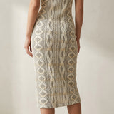 Cream Vertical-Stripe Interlock Knit, Spandex