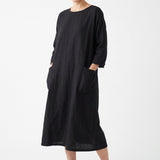 Polyester Stretch Linen-Look Fabric, 230 gsm, 175 cm — Black