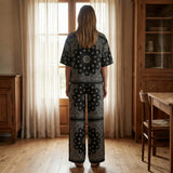 Black Paisley Linen-Look, Polyester, 220 gsm