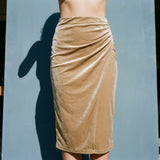 Polyester Cotton Stretch Velvet Fabric, 345 gsm, 165 cm — Beige