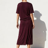 Dark Red Marl Rib Knit, Nylon-Linen