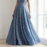 Dusty Blue Floral Lace, Polyester