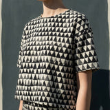 Black Geometric-Triangle Jersey Knit, Cotton-Viscose