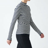 Navy Horizontal-Stripe Rib Knit, Polyester, 260 gsm