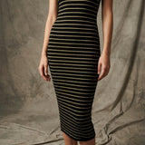 Gold Horizontal-Stripe Rib Knit, Poly-Cotton