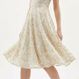 Gold Glitter-Floral Lace, Nylon-Spandex