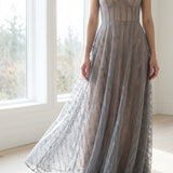 Grey Vertical-Stripe Lace, Nylon-Viscose