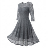 Dark Grey Floral Lace, Nylon-Spandex
