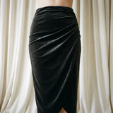 Polyester Tencel Lyocell Stretch Velvet Fabric, 300 gsm, 180 cm — Black
