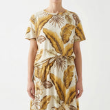 Brown Tropical-Leaf Jersey Knit, Linen-Cotton