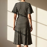 Black Horizontal-Stripe Rib Knit, Poly-Viscose, 220 gsm, 137 cm