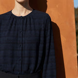 Striped Viscose Polyester Stretch Rib Knit Fabric, 250 gsm, 157 cm — Navy