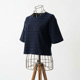 Striped Viscose Polyester Stretch Rib Knit Fabric, 250 gsm, 157 cm — Navy