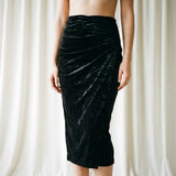 Acetate Polyester Stretch Velvet Fabric, 260 gsm, 148 cm — Black