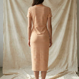 Orange Horizontal-Stripe French Terry, Cotton-Poly