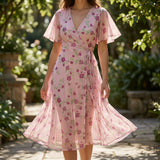Pink Flowers Mesh, Polyester