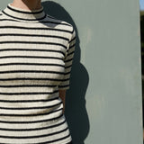 Black Horizontal-Stripe Rib Knit, Cotton-Poly, 240 gsm