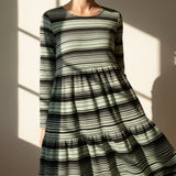 Light Green Horizontal-Stripe French Terry, Poly-Viscose