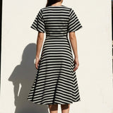 Black Horizontal-Stripe Scuba Knit, Viscose-Poly, 350 gsm, 160 cm
