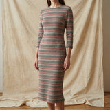 Red Horizontal-Stripe French Terry, Cotton-Poly, 450 gsm