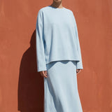 Light Blue Ribbed Rib Knit, Poly-Cotton