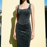 Dark Grey Tone-on-Tone Velvet, Cotton-Poly