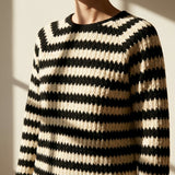 Striped Polyester Stretch Rib Knit Fabric, 360 gsm, 164 cm — Black