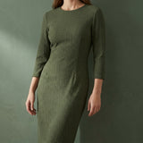 Dark Green Grid Crepe, Poly-Viscose