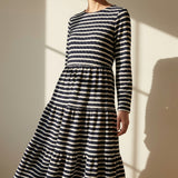 Navy Horizontal-Stripe Crepe, Poly-Viscose