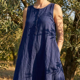 Polyester Stretch Linen-Look Fabric, 240 gsm, 160 cm — Navy
