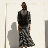 Black Horizontal-Stripe Rib Knit, Polyester, 198 gsm