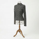 Black Horizontal-Stripe Rib Knit, Polyester, 198 gsm