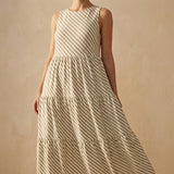 Cream Stripes Crepe, Polyester
